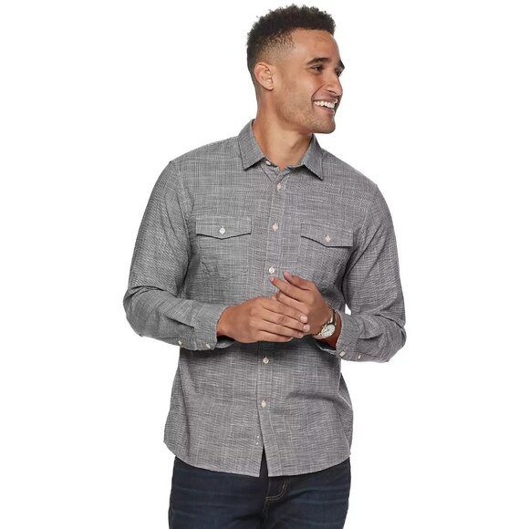 Apt 9 Men's Regular Fit Crosshatch Black n White Shirt - Size XL - NWT - Picture 1 of 8